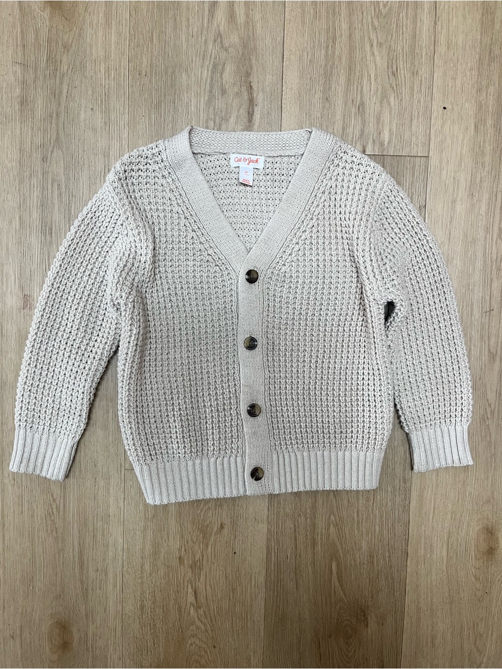 Cat & Jack Men's Cream Textured Knit Button Cardigan